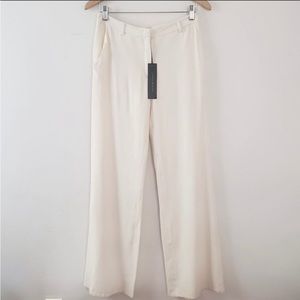Jenni Kayne Birkin Silk-Lined Ivory Wide Leg Crepe Trousers